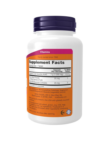 NOW Foods Vitamina C-1000 con Escaramujo y Bioflavonoides 100 Tabletas