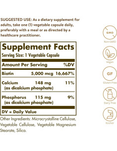 Biotina Solgar 5000 mcg - Suplemento para Cabello y Piel - 100 Porciones 2