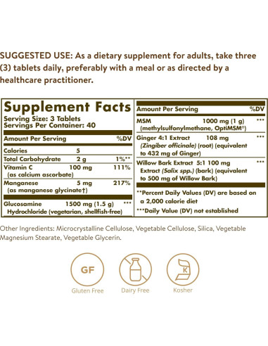 Solgar Glucosamina MSM 120 Tabletas - Articulaciones Saludables