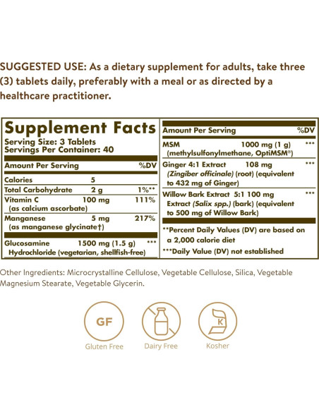 Solgar Glucosamina MSM 120 Tabletas - Articulaciones Saludables