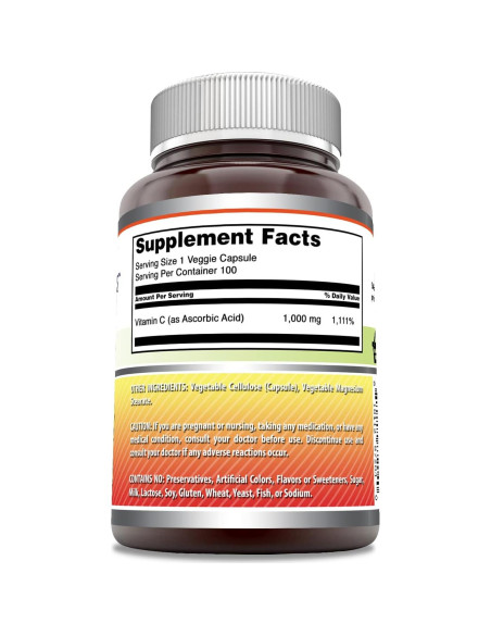 Suplemento de Vitamina C 1000 Mg Fórmulas Asombrosas - 100 Cápsulas Vegetales Suplemento de Vitamina C 1000 Mg Fórmulas Asombrosas - 100 Cápsulas Vegetales