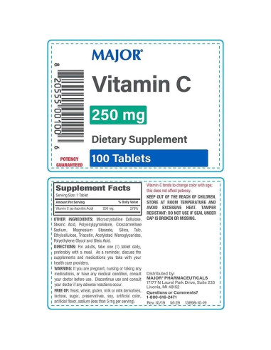 Suplemento Dietético Major Vitamina C 100 Tabletas 250mg