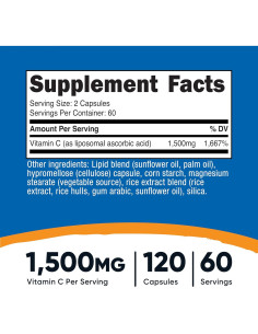 Vitamina C Liposomal Nutricost 1500mg 120 Cápsulas Veganas 2