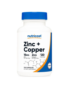 Cápsulas de Zinc + Cobre Nutricost 120 Porciones 15mg Zinc 2mg Cobre