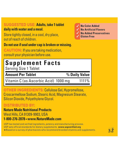Nature Made Vitamina C 1000 mg Extra Fuerte - 300 Tabletas