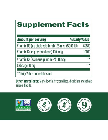 MegaFood Vitamina D3 5000 UI + K2 - 60 Mini Cápsulas