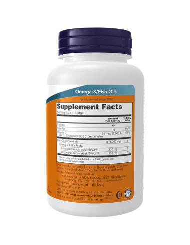 NOW Foods Omega-3 Triglicéridos + Vitamina D-3 90 Cápsulas