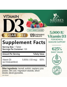 Vitamina D3 5000 UI Nature's Nutrition - 120 Tabletas Masticables 2