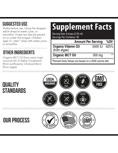 Vitamina D3 Orgánica Plant-D3 5000 UI Líquido Sublingual 29.57 ml