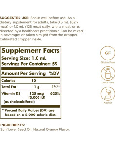 Vitamina D3 Líquida Solgar 125 mcg 59 Porciones Sabor Naranja 2
