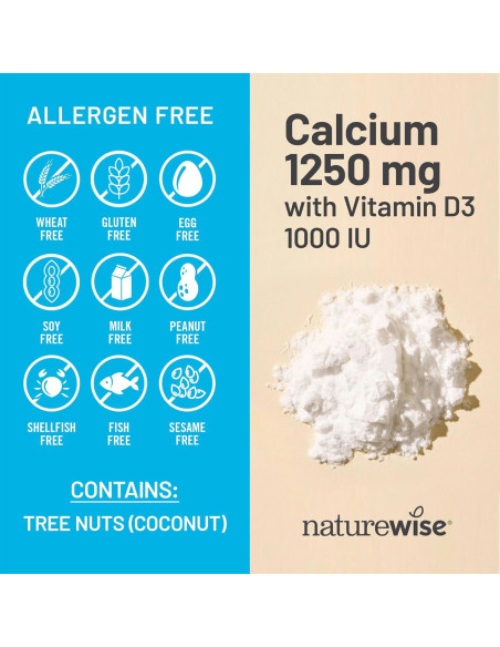 NatureWise Suplemento de Calcio 1250mg + Vitamina D3 1000UI