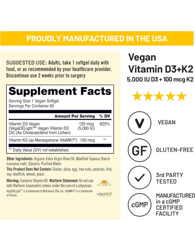 NatureWise Vitamina D3 Vegana 5000UI + K2 100mcg - Alta Absorción