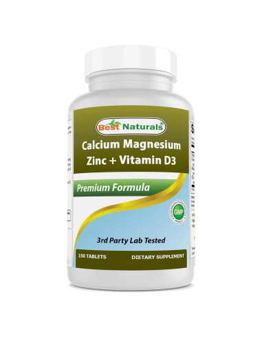 Suplemento Calcio Magnesio Zinc con Vitamina D3 Mejores Naturales 150 Tabletas