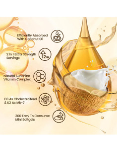 Vitamina D3 K2 10000 UI VivoNu 300 Softgels Aceite de Coco 2