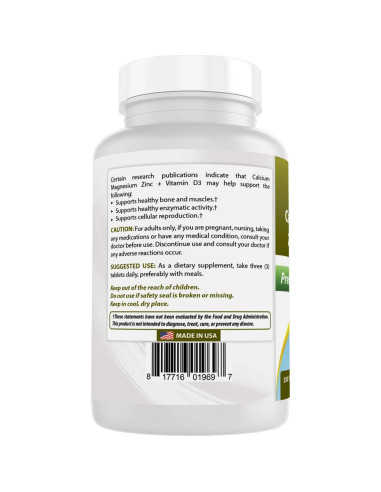 Suplemento Calcio Magnesio Zinc con Vitamina D3 Mejores Naturales 150 Tabletas