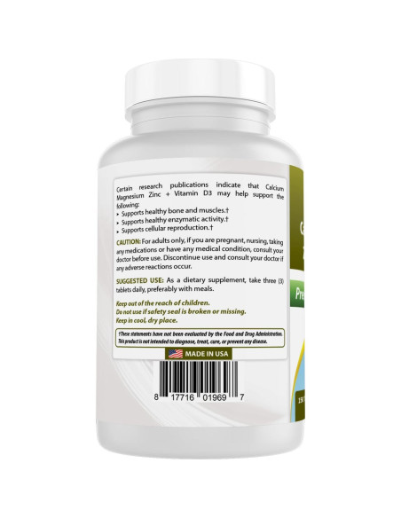 Suplemento Calcio Magnesio Zinc con Vitamina D3 Mejores Naturales 150 Tabletas Suplemento Calcio Magnesio Zinc con Vitamina D3 Mejores Naturales 150 Tabletas
