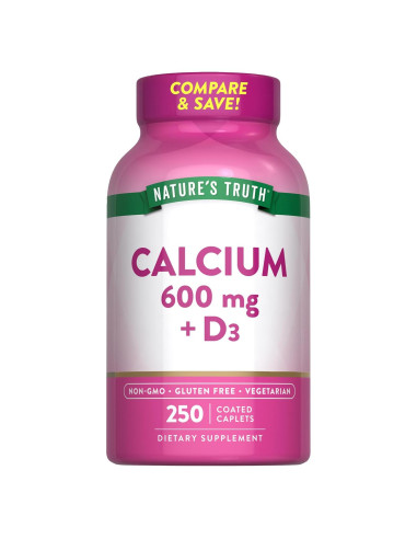 Calcio 600mg con Vitamina D3 Verdad de la Naturaleza 250 Tabletas