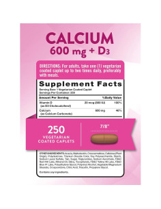 Calcio 600mg con Vitamina D3 Verdad de la Naturaleza 250 Tabletas 2