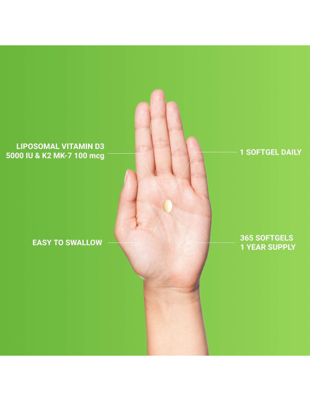 Suplemento Liposomal D3 y K2 MK-7 UpNourish 5000 UI 100 mcg