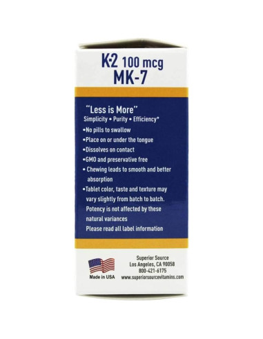 Vitamina K2 MK-7 Superior Source 100 mcg - 60 Tabletas Sublinguales