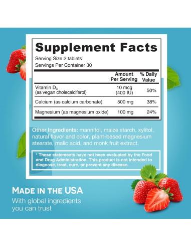 EZ Melts Suplemento de Calcio y Magnesio D3 Sin Azúcar 132g