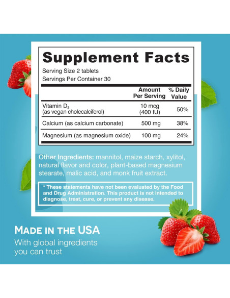 EZ Melts Suplemento de Calcio y Magnesio D3 Sin Azúcar 132g
