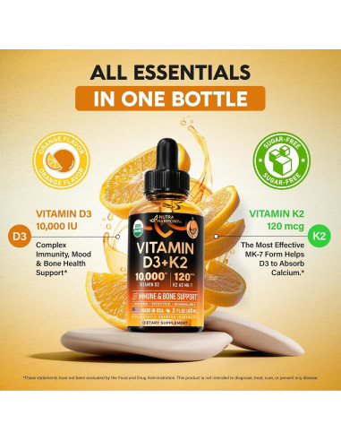 Gotas Orgánicas de Vitamina D3 10000 UI + K2 120 mcg - Nutra Harmony