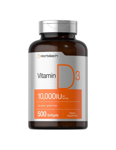 Suplemento de Vitamina D3 Horbaach 10000 UI 500 Softgels