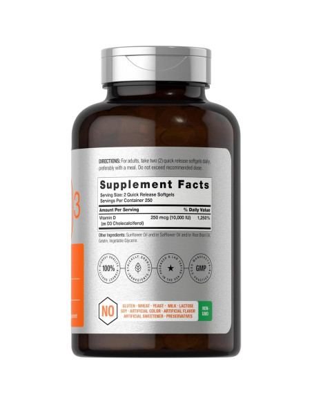 Suplemento de Vitamina D3 Horbaach 10000 UI 500 Softgels Suplemento de Vitamina D3 Horbaach 10000 UI 500 Softgels