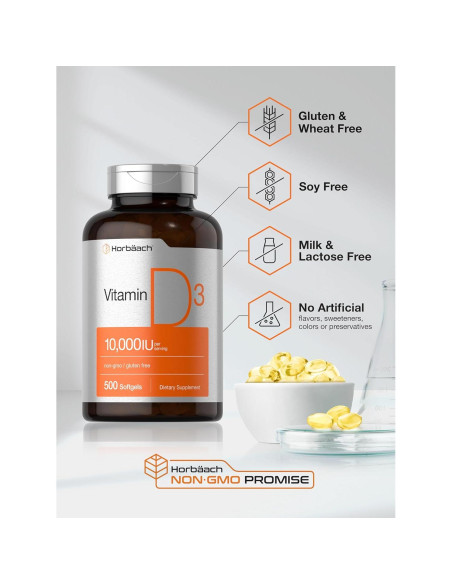 Suplemento de Vitamina D3 Horbaach 10000 UI 500 Softgels Suplemento de Vitamina D3 Horbaach 10000 UI 500 Softgels