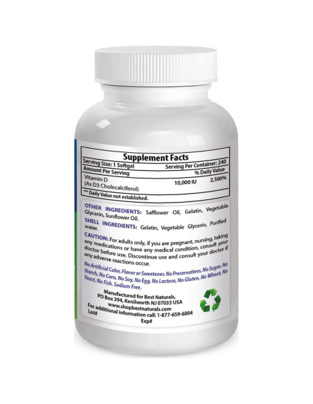 Vitamina D3 10000 UI Softgel Mejores Naturales 240 Unidades