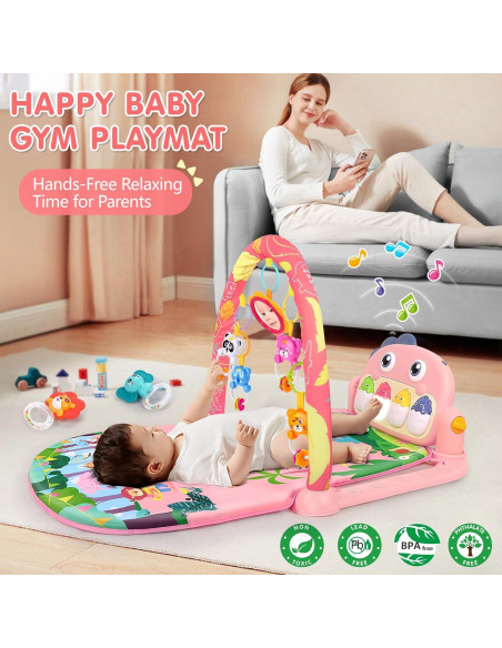 Alfombra de Juego UMIKU Dinosaurio Rosa 0-12 Meses Musical