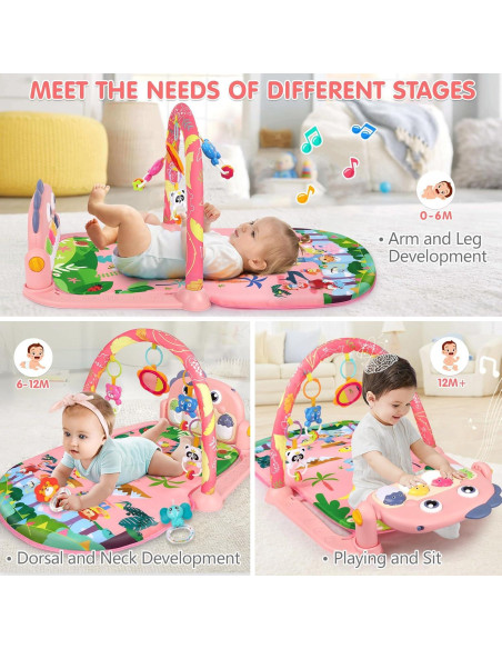 Alfombra de Juego UMIKU Dinosaurio Rosa 0-12 Meses Musical