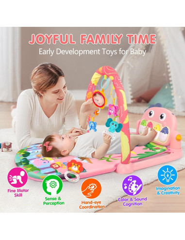 Alfombra de Juego UMIKU Dinosaurio Rosa 0-12 Meses Musical