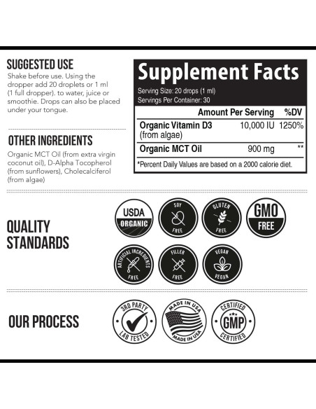 Vitamina D3 Orgánica 10,000 UI Plant D3 Líquido Sublingual 30 ml