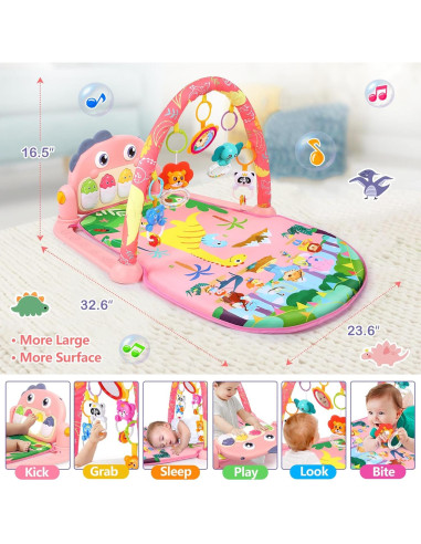 Alfombra de Juego UMIKU Dinosaurio Rosa 0-12 Meses Musical