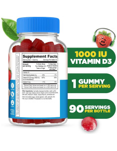 Gomas de Vitamina D Lifeable Sin Azúcar 1000 UI 90 Unidades 2