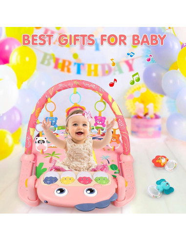 Alfombra de Juego UMIKU Dinosaurio Rosa 0-12 Meses Musical