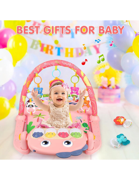 Alfombra de Juego UMIKU Dinosaurio Rosa 0-12 Meses Musical