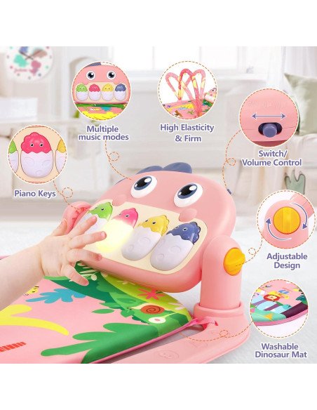 Alfombra de Juego UMIKU Dinosaurio Rosa 0-12 Meses Musical
