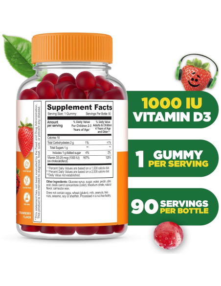 Gomitas de Vitamina D3 Lifeable 1000 IU para Niños 90 Unidades Gomitas de Vitamina D3 Lifeable 1000 IU para Niños 90 Unidades