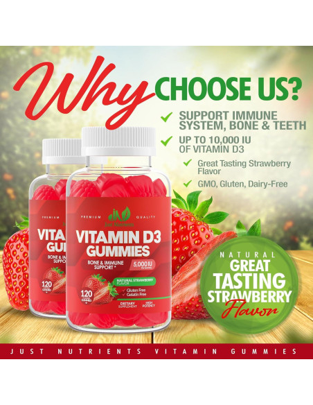 Vitamina D3 5000UI Gominolas Just Nutrients 120 Unidades