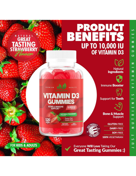 Vitamina D3 5000UI Gominolas Just Nutrients 120 Unidades