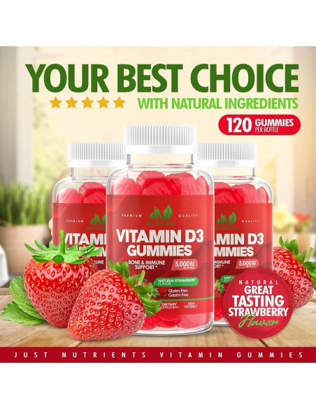 Vitamina D3 5000UI Gominolas Just Nutrients 120 Unidades