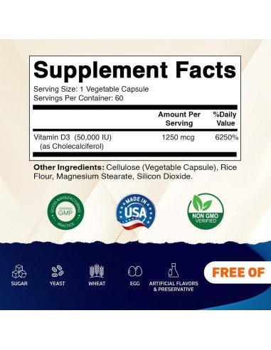 Vitamatic Vitamina D3 1250 mcg 60 Cápsulas Vegetales