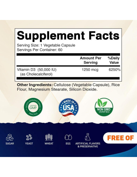 Vitamatic Vitamina D3 1250 mcg 60 Cápsulas Vegetales Vitamatic Vitamina D3 1250 mcg 60 Cápsulas Vegetales