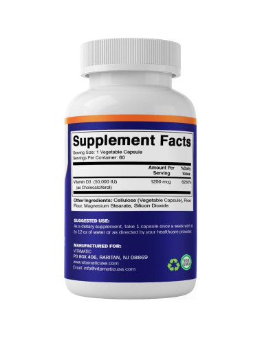 Vitamatic Vitamina D3 1250 mcg 60 Cápsulas Vegetales