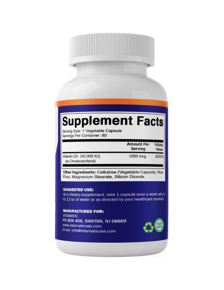 Vitamatic Vitamina D3 1250 mcg 60 Cápsulas Vegetales Vitamatic Vitamina D3 1250 mcg 60 Cápsulas Vegetales
