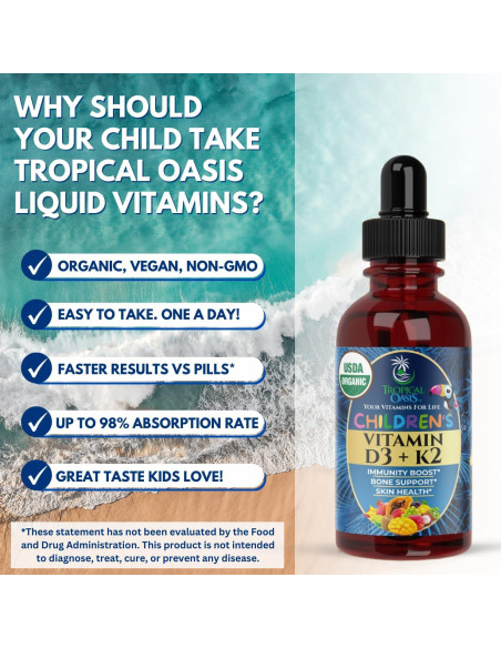 Gotas Líquidas de Vitamina D3 K2 Orgánica Tropical Oasis 59 ml