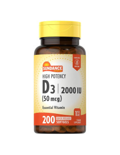 Suplemento de Vitamina D3 Sundance 2000 UI 200 Gelatinas Blandas